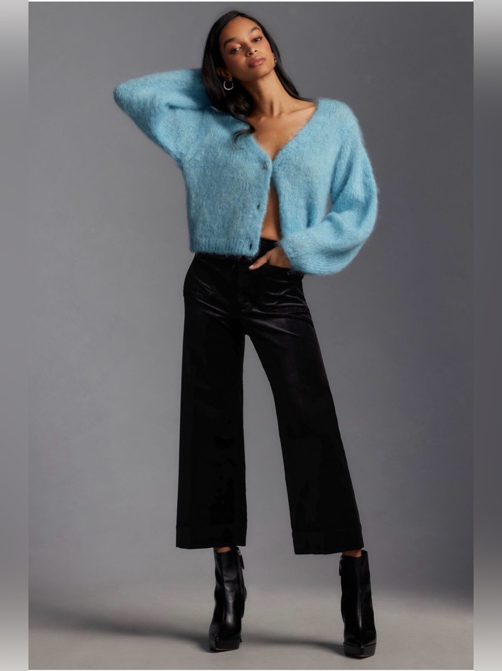 Anthropologie Maeve Tall Colette Velvet Crop Wide Leg Pants